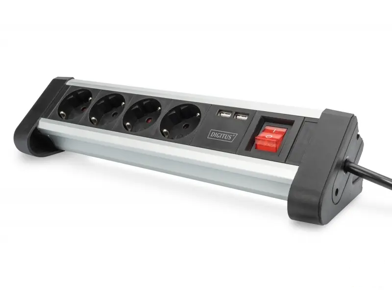 Digitus Produžni kabl sa prekidačem, 4x power socket + 2x USB port, office table mount