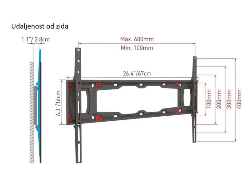 BARKAN ND400.B LCD TV zidni nosač za gipsane zidove od 29 do 75 inča 