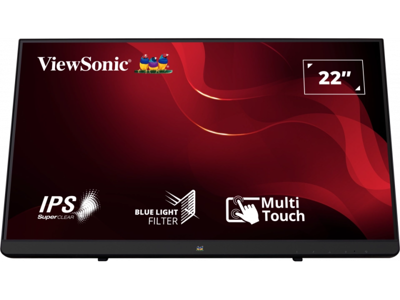 ViewSonic Monitor 22" TD2230, 1920×1080 (FHD), IPS panel, 60Hz, 14 ms, 1000:1, 250 cd/m², touch ekran, HDMI + VGA + DisplayPort, audio out da, zvučnici da, hub ne, VESA 100×100 mm, boja crna