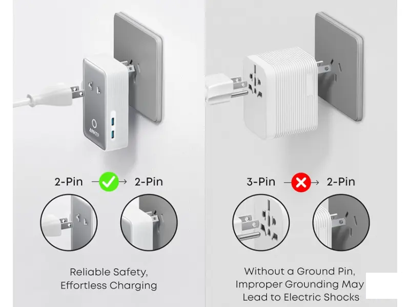 ANKER Nano 20W putni zidni punjač 5-portova (2x USB-A, 2x USB-C, utičnica EU na US, UK, AU i EU), beli 