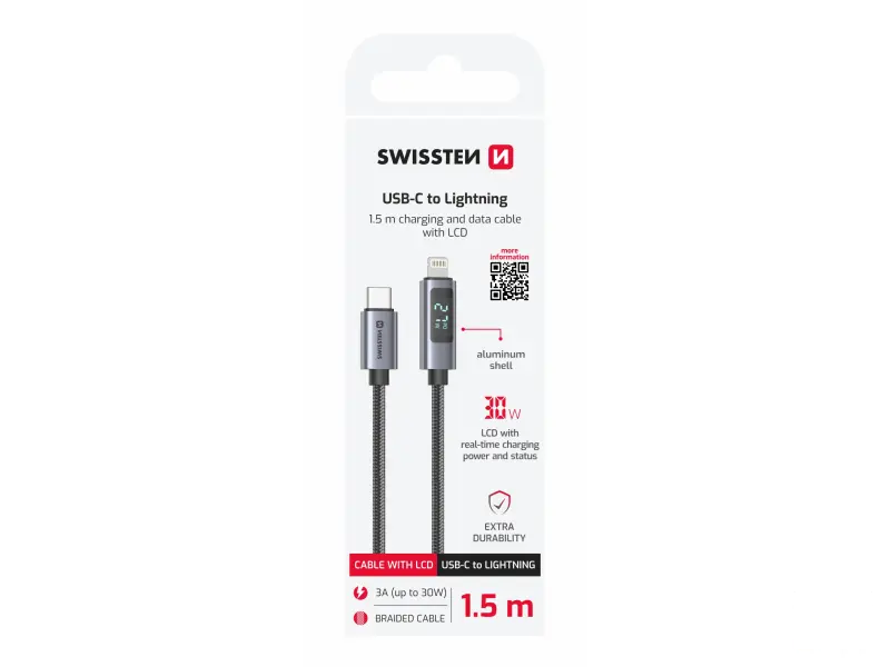 Swissten Kabl USB-C/Lightning sa LCD 1.5m
