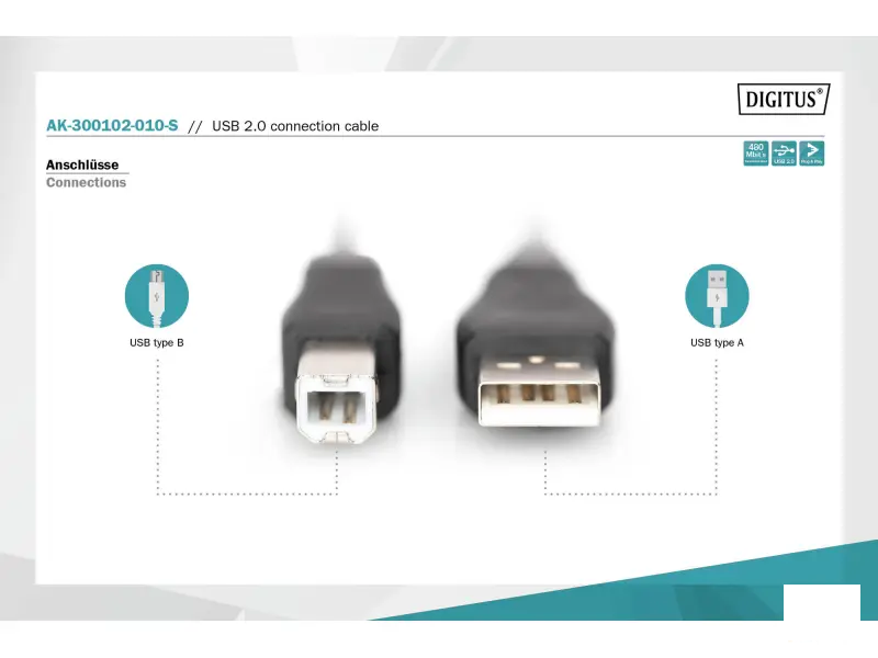 Digitus Kabl USB A - USB B M/M 1m USB 2.0 crni