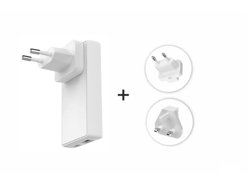Swissten Travel Power Adapter GaN USB-C + USB-A, 45 W, US, EU, UK, white