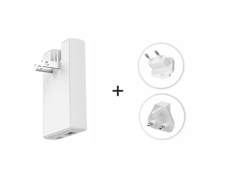 Swissten Travel Power Adapter GaN USB-C + USB-A, 45 W, US, EU, UK, white