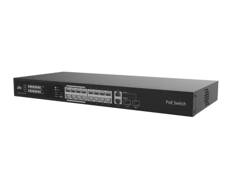 Uniview Switch 16-port PoE, 16x PoE +2x 1Gbps uplink, Max: 250W (30W 1 port)