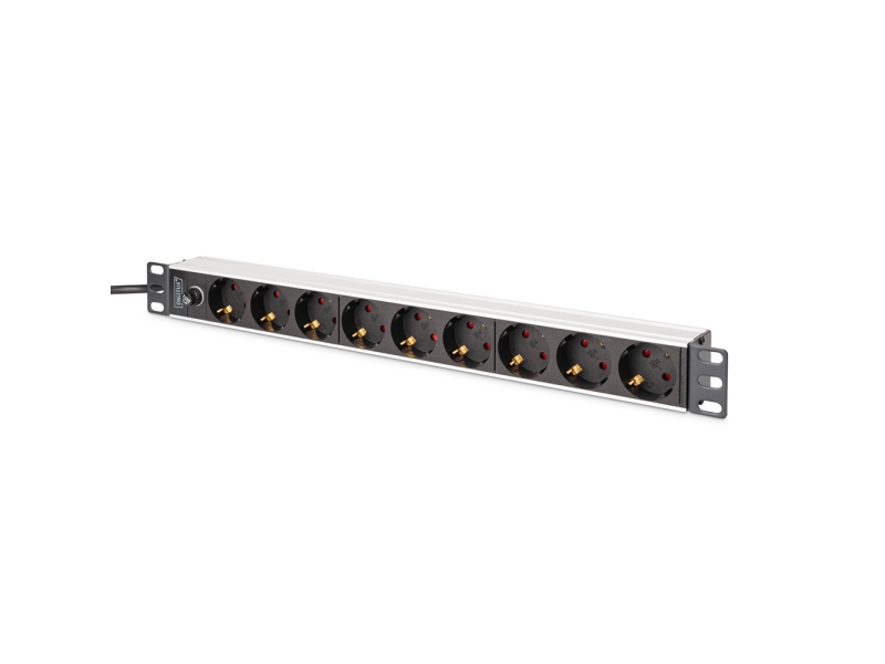 Digitus 1U Aluminium PDU, 19" rackmountable, 9x safety outlets, 2500W, 2m, C14