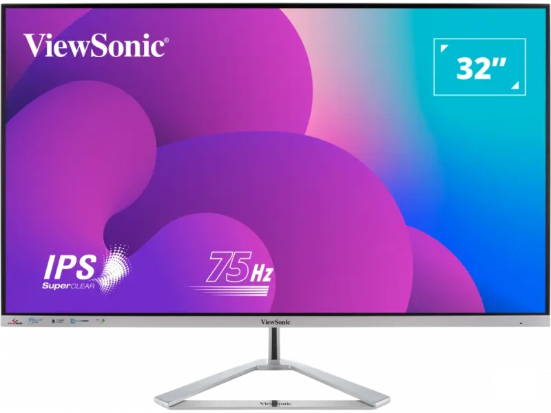 ViewSonic Monitor VX3276-MHD-3 32" 16:9, 1920 x 1080 SuperClear® IPS, VGA, HDMI, DisplayPort, speakers, silver bezel, 3 sides frameless, silver stand, 75hz Variable Refresh Rate, HDR10