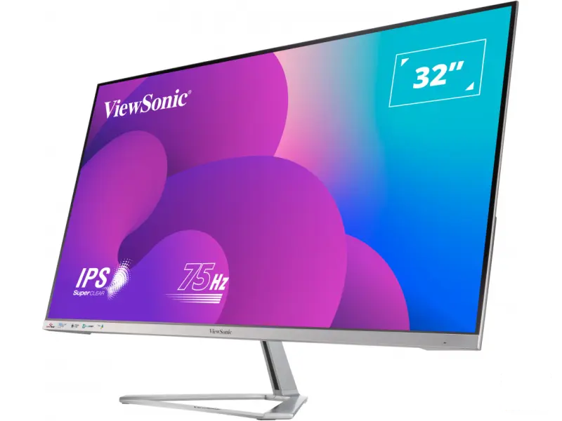 ViewSonic Monitor VX3276-MHD-3 32" 16:9, 1920 x 1080 SuperClear® IPS, VGA, HDMI, DisplayPort, speakers, silver bezel, 3 sides frameless, silver stand, 75hz Variable Refresh Rate, HDR10