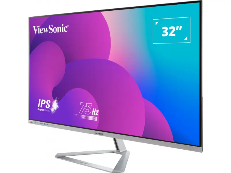 ViewSonic Monitor VX3276-MHD-3 32" 16:9, 1920 x 1080 SuperClear® IPS, VGA, HDMI, DisplayPort, speakers, silver bezel, 3 sides frameless, silver stand, 75hz Variable Refresh Rate, HDR10