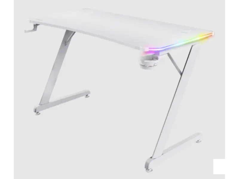 TRUST GXT709W Luminus RGB Gaming Desk White - Cup holder, W: 1200 mm, H: 740 mm, D: 600 mm