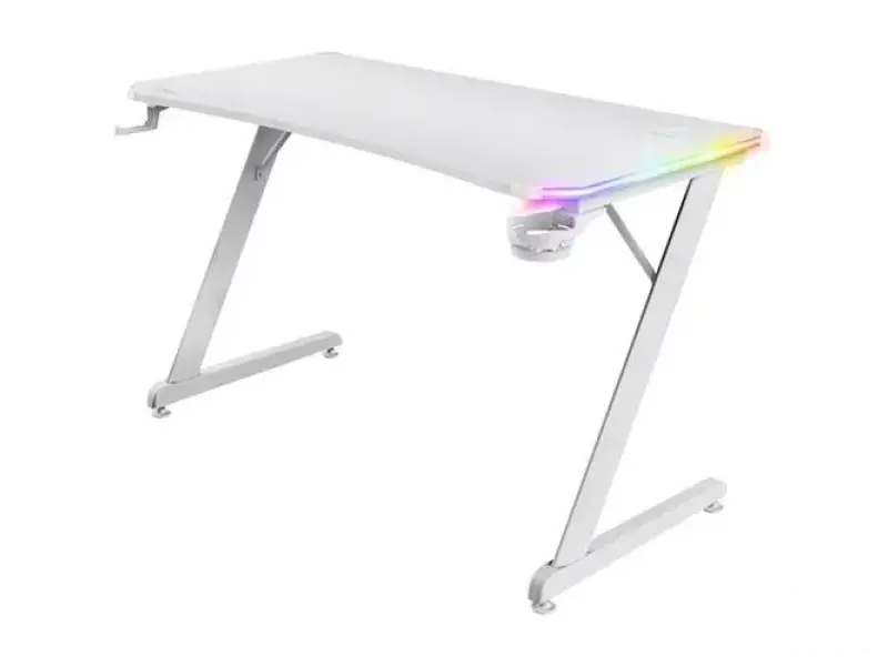 TRUST GXT709W Luminus RGB Gaming Desk White - Cup holder, W: 1200 mm, H: 740 mm, D: 600 mm