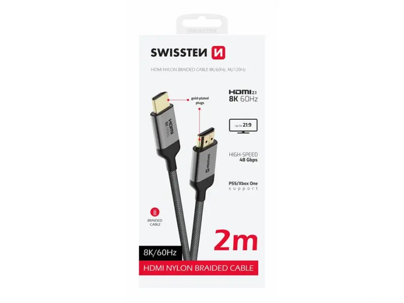 Swissten Kabl HDMI TO HDMI 8K 60Hz 2.0 M Nylon