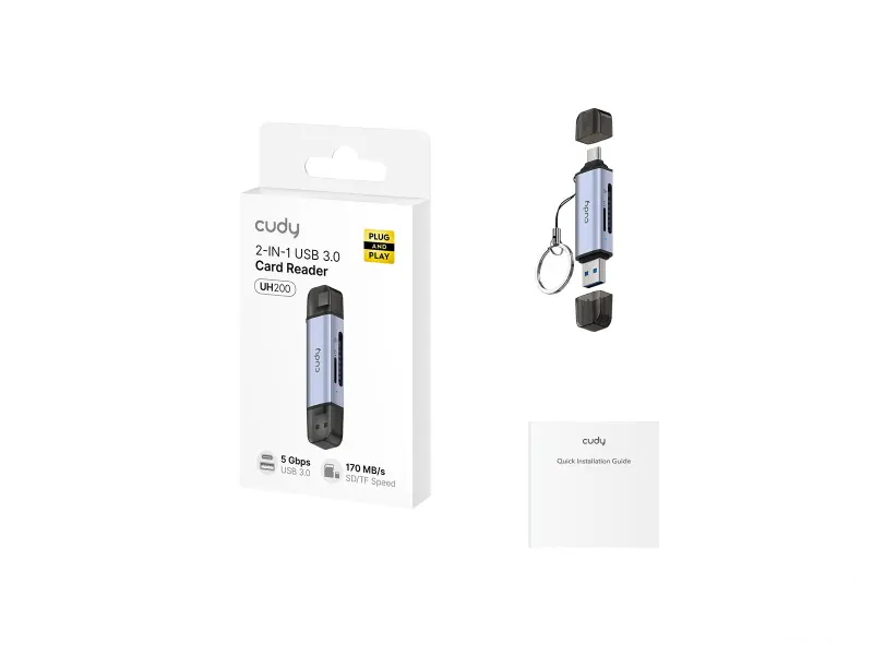 CUDY Card reader UH200 2-IN-1 Dual USB 3.0 SD/TF