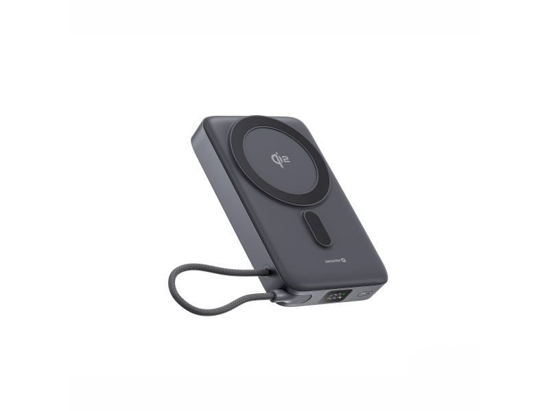 Swissten POWER BANK MagSafe Qi2 10000 mAh 15W WITH BUILT-IN CABLE USB-C BLACK