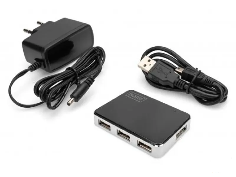 Digitus Adapter USB 2.0, 4-Port Hub, 4x USB A/F, 1x USB Bmini/F incl. USB A/M to mini5P cable
