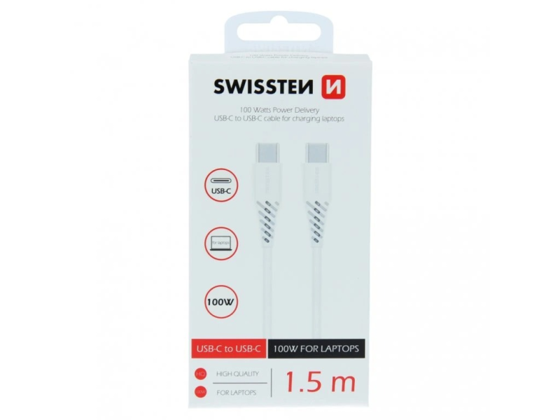 Swissten DATA CABLE TPE USB-C/USB-C POWER DELIVERY 5A (100W) 1,5 M WHITE