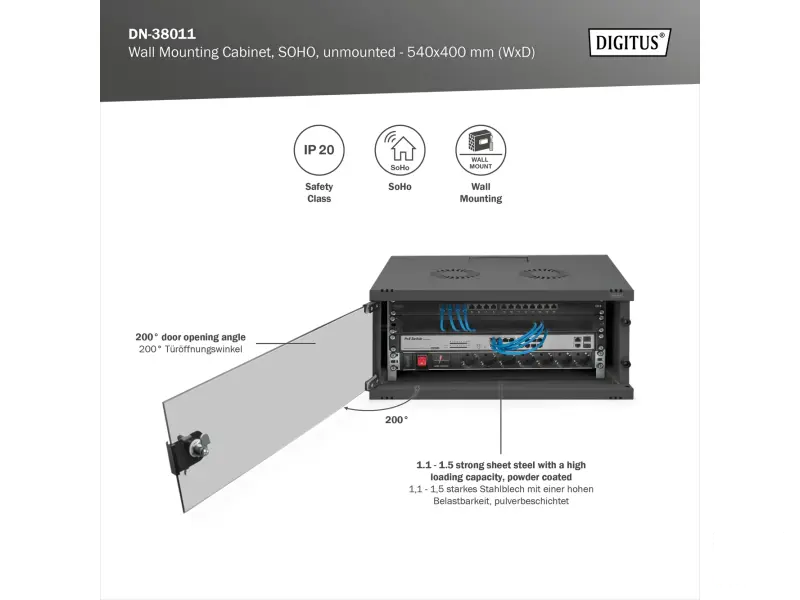 Digitus 4U network rack, 19", wall, 540x400