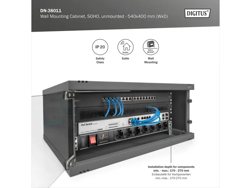 Digitus 4U network rack, 19", wall, 540x400