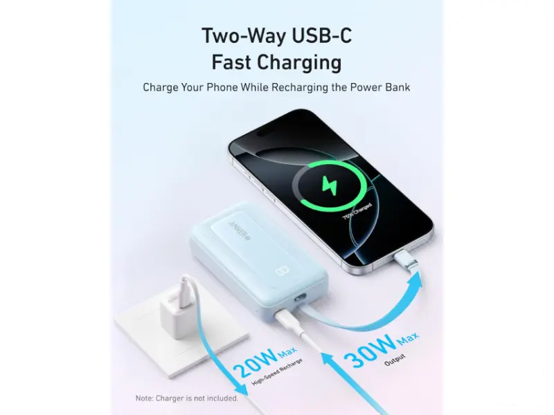 ANKER Zolo 20000mAh, 22.5W, sa ugrađenim USB-C kablom, Power Bank crni 
