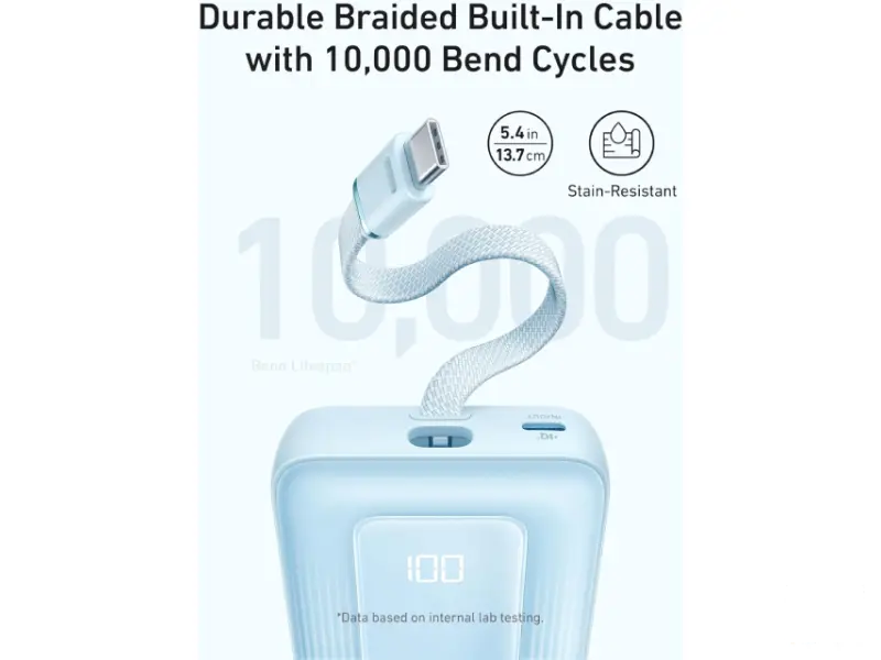 ANKER Zolo 20000mAh, 22.5W, sa ugrađenim USB-C kablom, Power Bank crni 