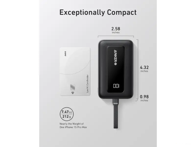 ANKER Zolo 20000mAh, 22.5W, sa ugrađenim USB-C kablom, Power Bank crni 