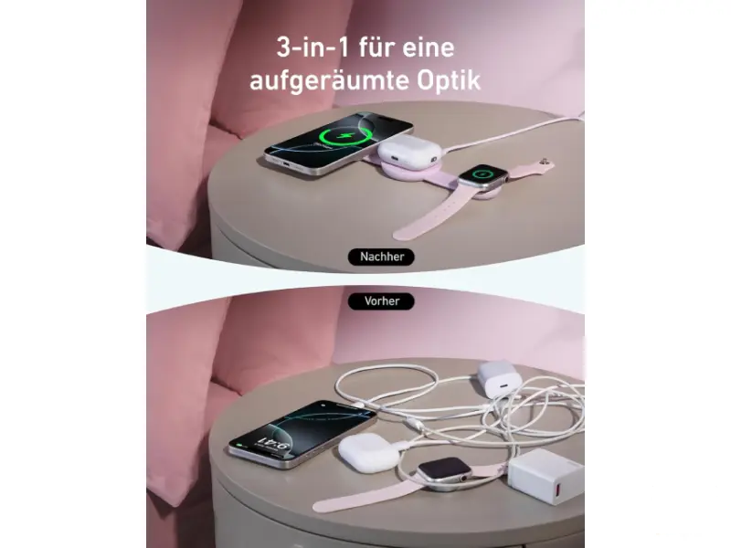 ANKER MagGo Bežični 3u1 sklopivi punjač roze 