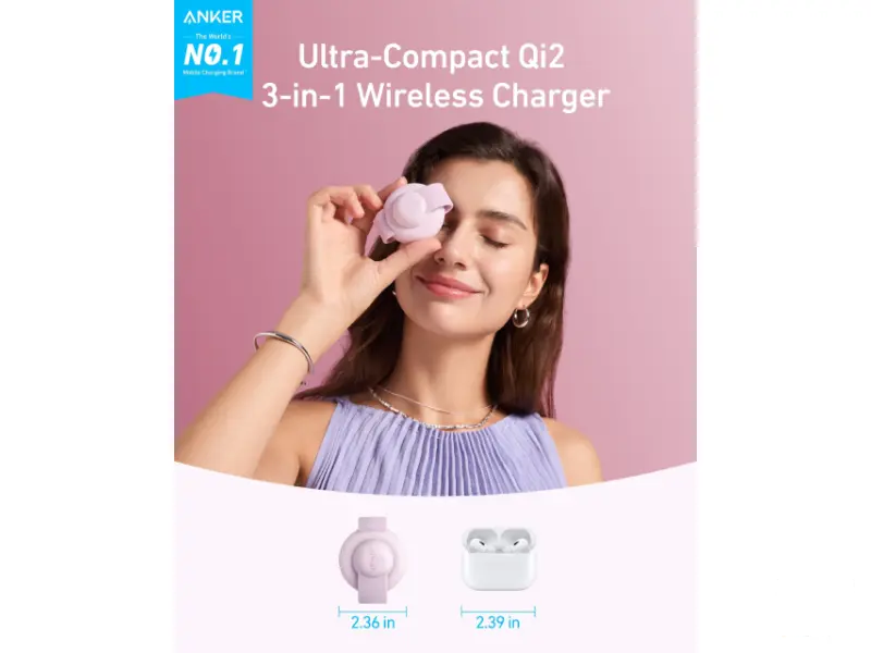 ANKER MagGo Bežični 3u1 sklopivi punjač roze 