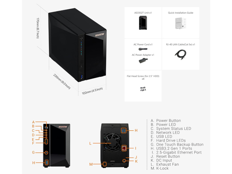 ASUSTOR NAS Storage Server DRIVESTOR 2 Pro AS3302T v2