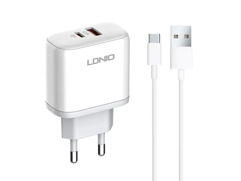 LDNIO A2526C 45W QC4.0 Dual USB-A/USB-C punjač beli + USB-C kabl 