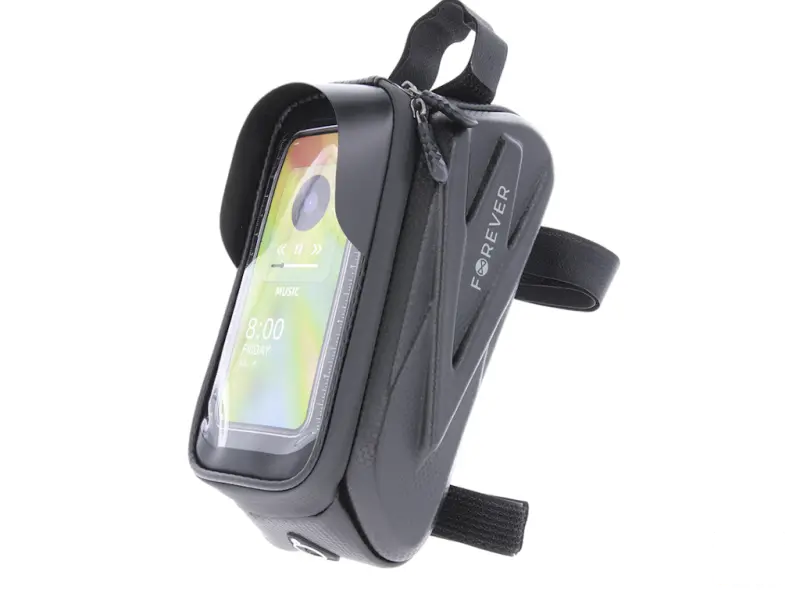 Waterproof bike frame bag with shell sides and phone holder