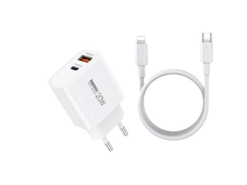 REMAX RP-U120 20W USB+Tip C + kabal Tip C na iPhone punjač beli