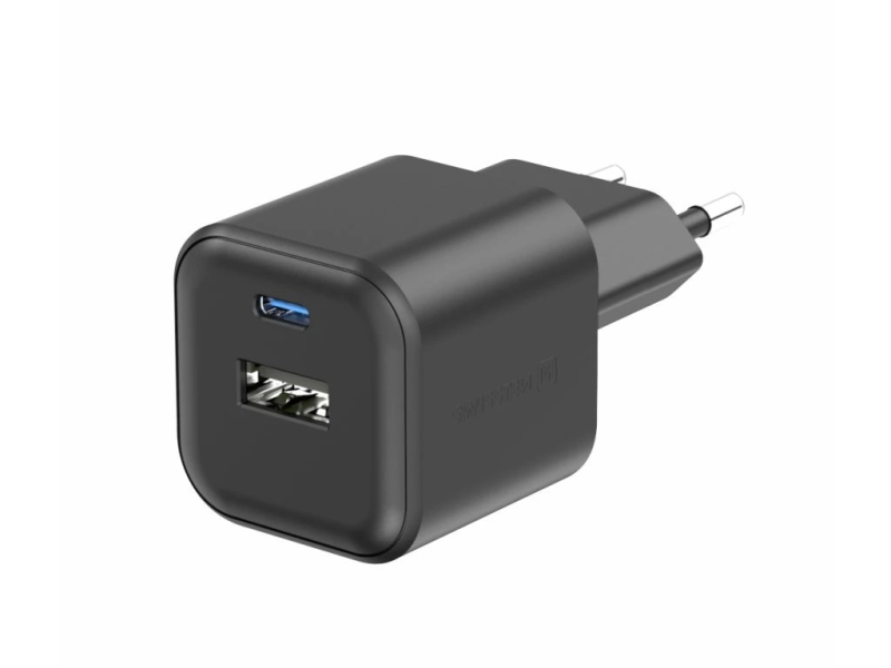 Swissten TRAVEL CHARGER 12W 1x USB-C + 1x USB-A BLACK