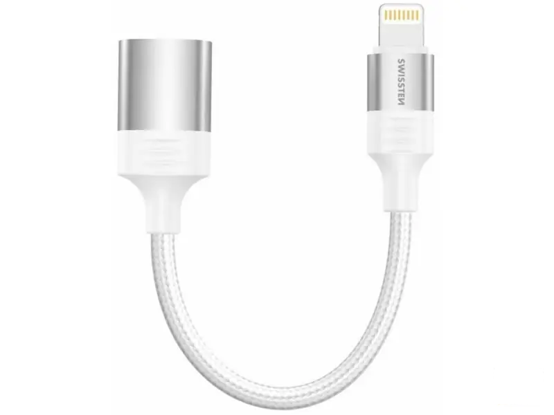 Swissten OTG Adapter Textile Lightning (male) / USB-A (female) 0,12 M White