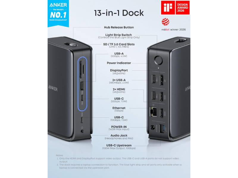 ANKER Nano Docking Stanica, 13u1 crna