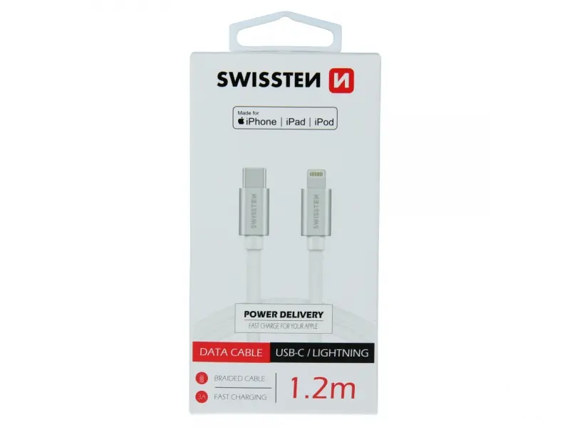 Swissten Data kabl Textile usb-c/lightning mfi textile 1.2m Silver