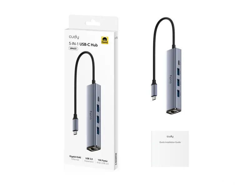 CUDY HUB UH605 5 U 1 USB-C - 3 x USB-A 3.2, 1 x RJ45 Gigabit, 1 x USB-C