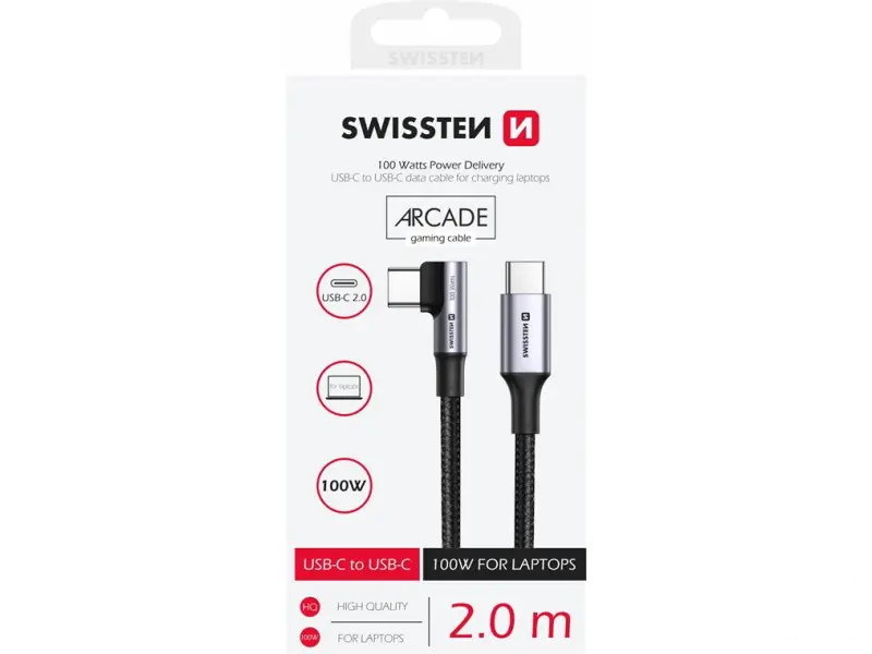 Swissten Kabl Arcade Gaming Type-C To Type-C 100W USB 2m - Black