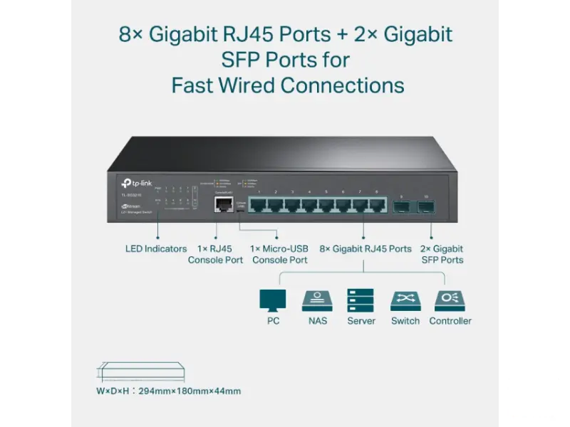 TP-LINK SG3210(UN) Omada 8-Port Gigabit L2+ Upravljivi Switch sa 2 SFP Slots 