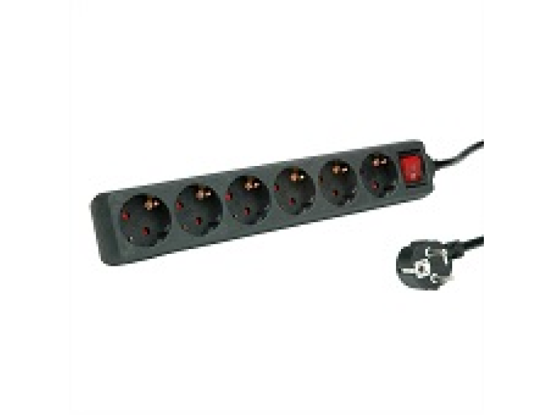Rotronic 19.07.1074 Produzni kabal sa 6 uticnica i osvijetljenim dvopolnim prekidacem 1.5m, max. cap. 3600W, max volt. 250V AC - crni