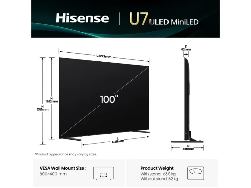 HISENSE 100 inča 100U7Q Mini-LED 4K UHD Smart TV 