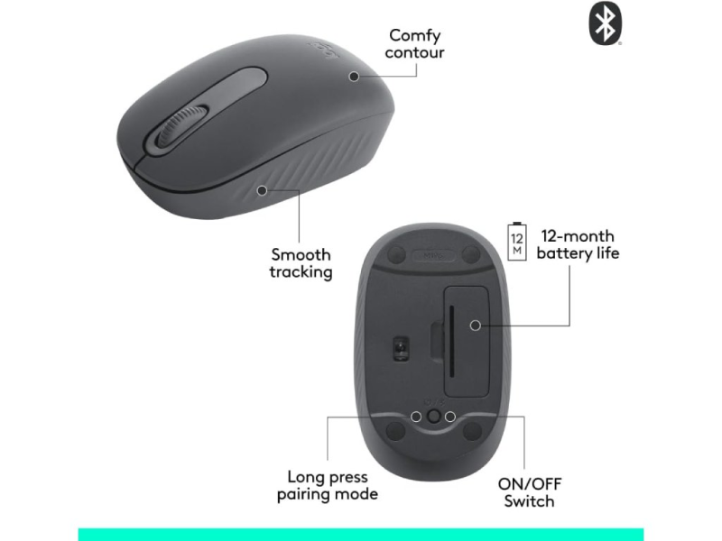 LOGITECH M196 Bluetooth Mouse For Notebook, Graphite, 1000 DPI, 1 x AA Battery