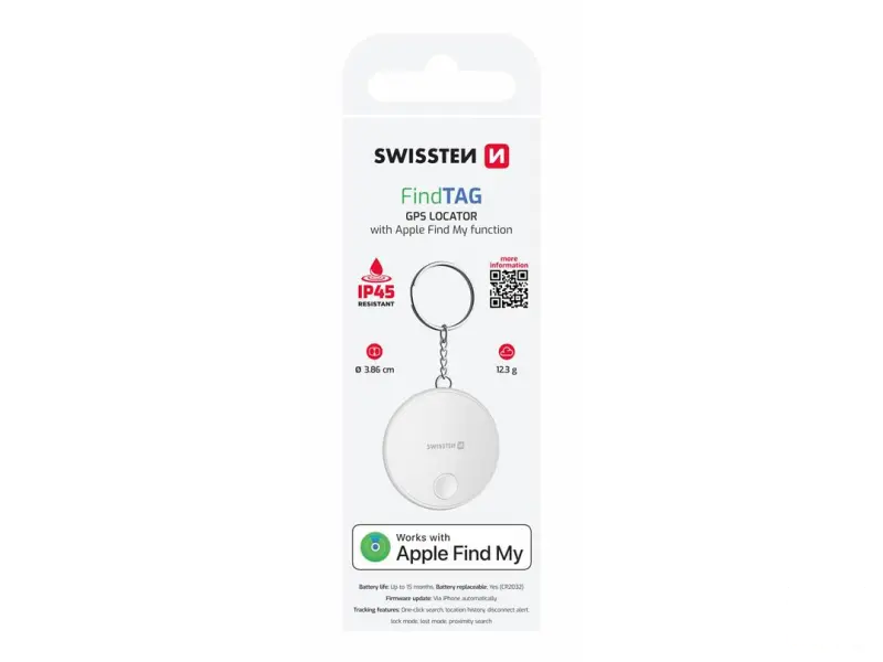 Swissten Find Tag Smart Locator With Apple Find My Function - White