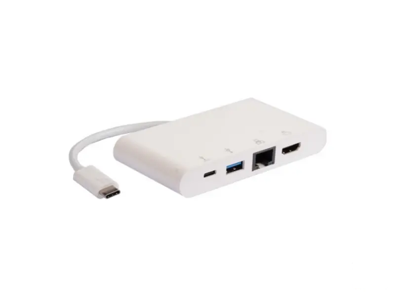 E-GREEN Adapter USB 3.1 tip C (M) - HDMI + USB3.0 + RJ45 + tip C (F) beli 
