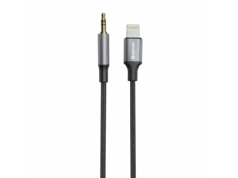 Swissten Audio adapter textile Lightning (male) / 3.5mm Jack (male) 1.5m Black