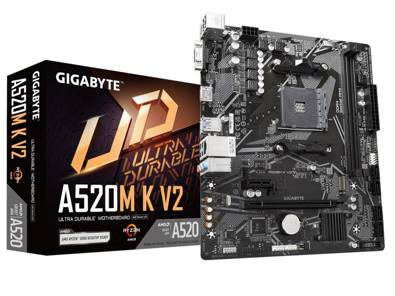 GIGABYTE AMD MB A520M K V2, 2*DDR4 DIMM 5100MHz, M.2, RAID, VGA/HDMI, USB 3.2, Socket AM4