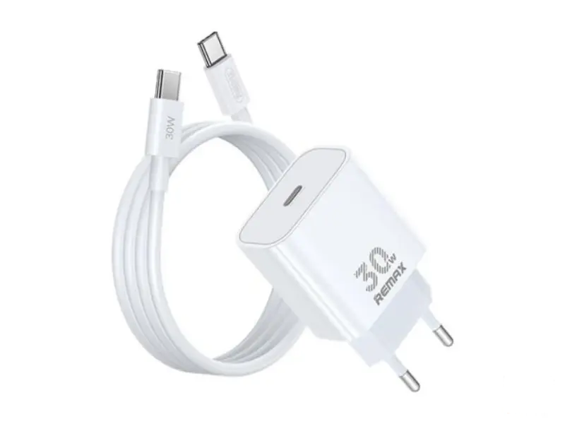 REMAX RP-U71 Strujni punjač GaN 30W USB-C i USB-C na USB-C 1m kabl beli 