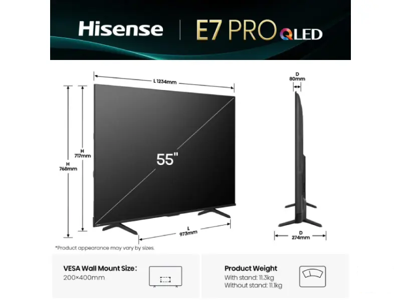 HISENSE 55 inča 55E7Q PRO QLED 4K UHD Smart TV 