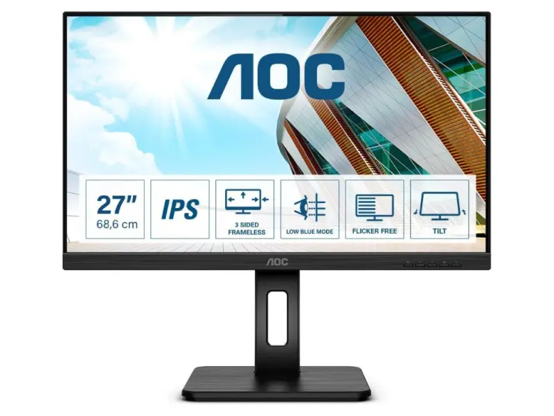 AOC LED IPS Monitor 27P2Q 27", Full HD 1920x1080, 100Hz, 4 ms, VGA/DP/HDMI/DVI-D, USB, 2W x 2, HAS
