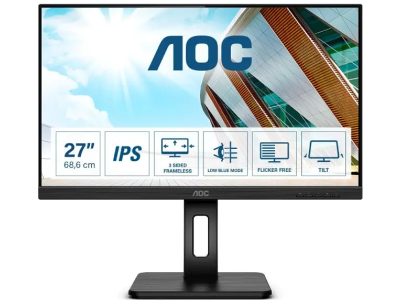 AOC LED IPS Monitor 27P2Q 27", Full HD 1920x1080, 100Hz, 4 ms, VGA/DP/HDMI/DVI-D, USB, 2W x 2, HAS