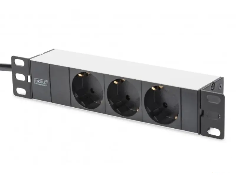 Digitus 1U PDU, 10", rackmountable, 3x safety outlet, 16A, 4000W, 2m
